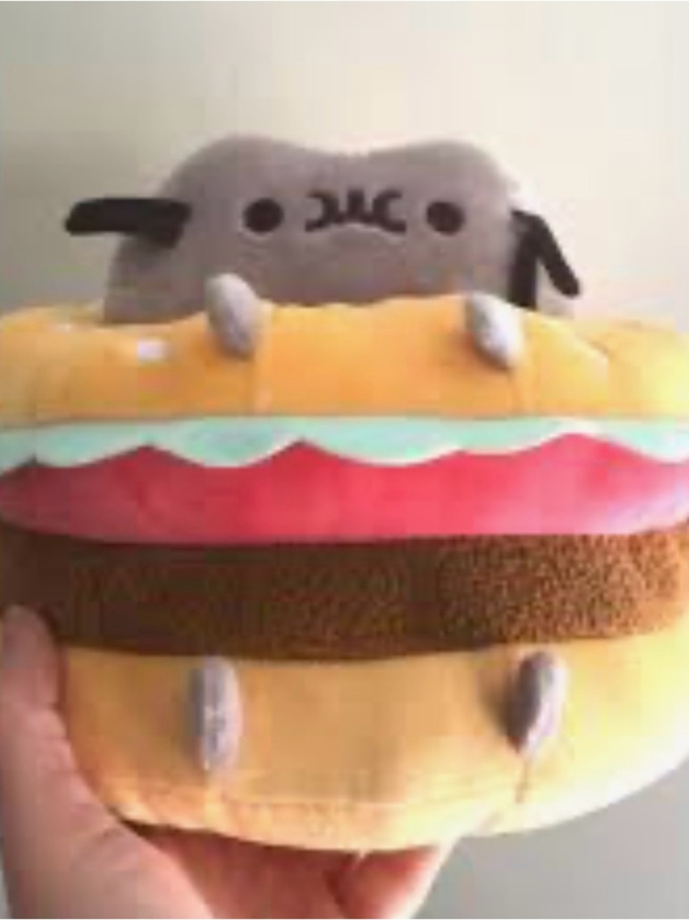 Pusheen Cat Hamburger Bun Plushie Doll Washable Medium size rare find